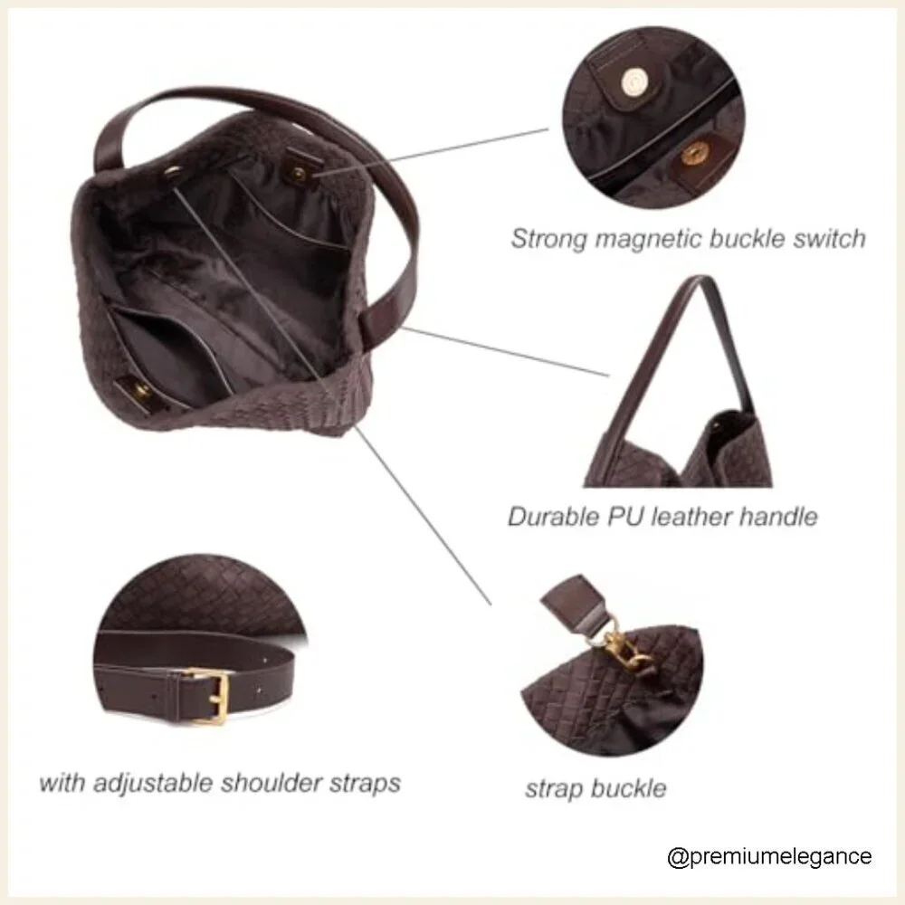 Faux Suede Hobo Bag with Adjustable Strap and Clutch, 13.4x10.3 Inches